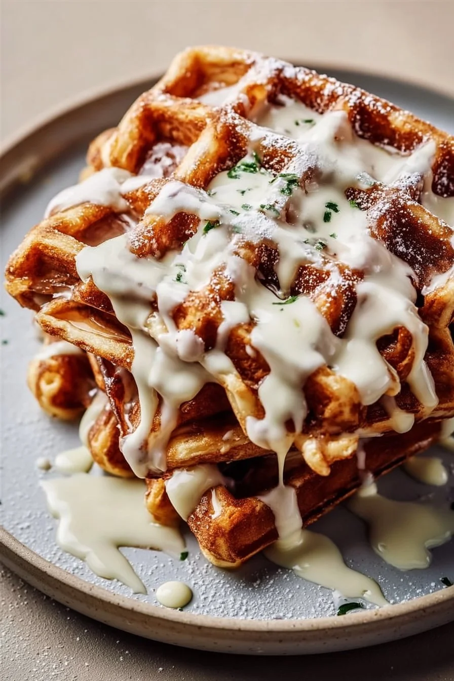 Cinnamon Roll Waffles with Cream Cheese Drizzle