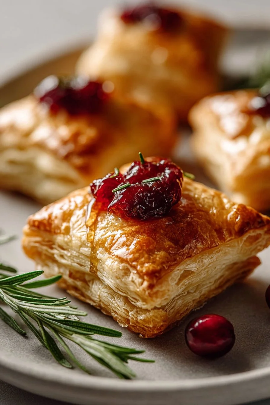 Cranberry Brie Puff Pastry Bites with Rosemary Honey