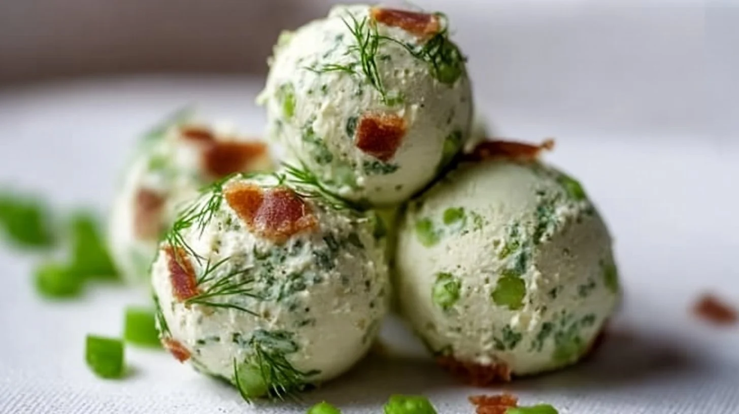 Creamy bacon and dill pickle bites served on a platter, garnished for presentation.