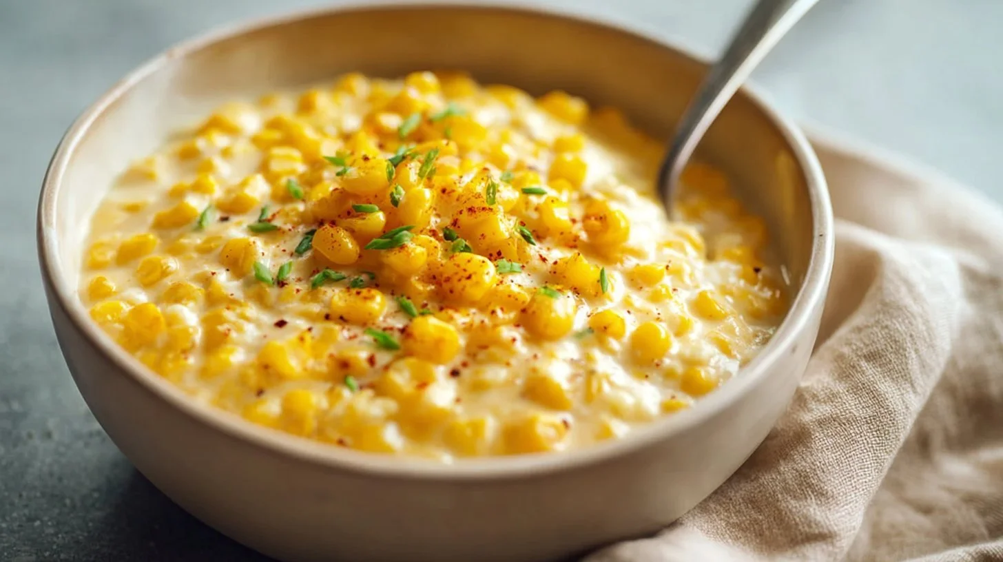 Creamy corn delight summer side dish served in a bowl