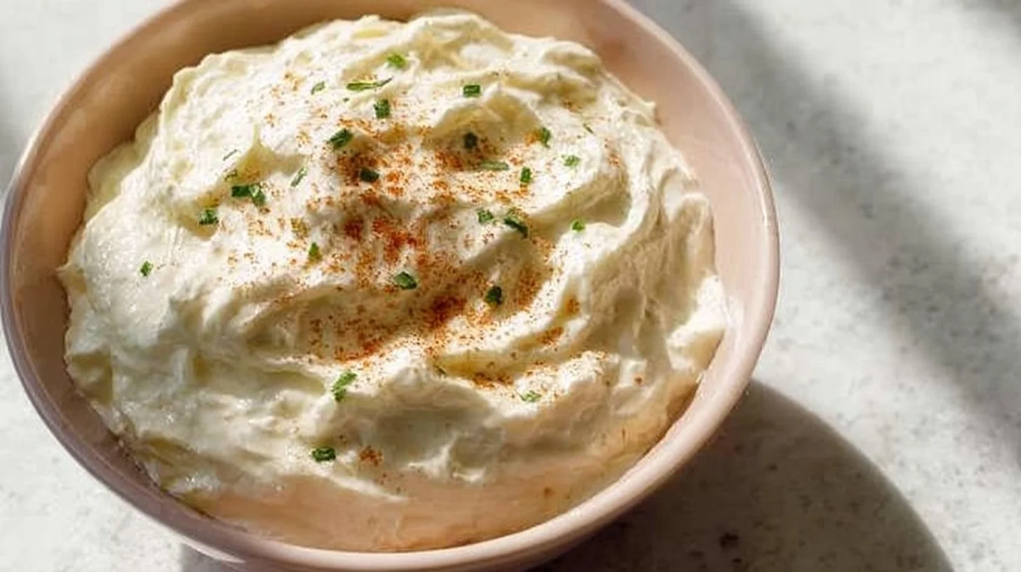 Creamy high-protein pool dip served in a bowl, ideal for summer gatherings.