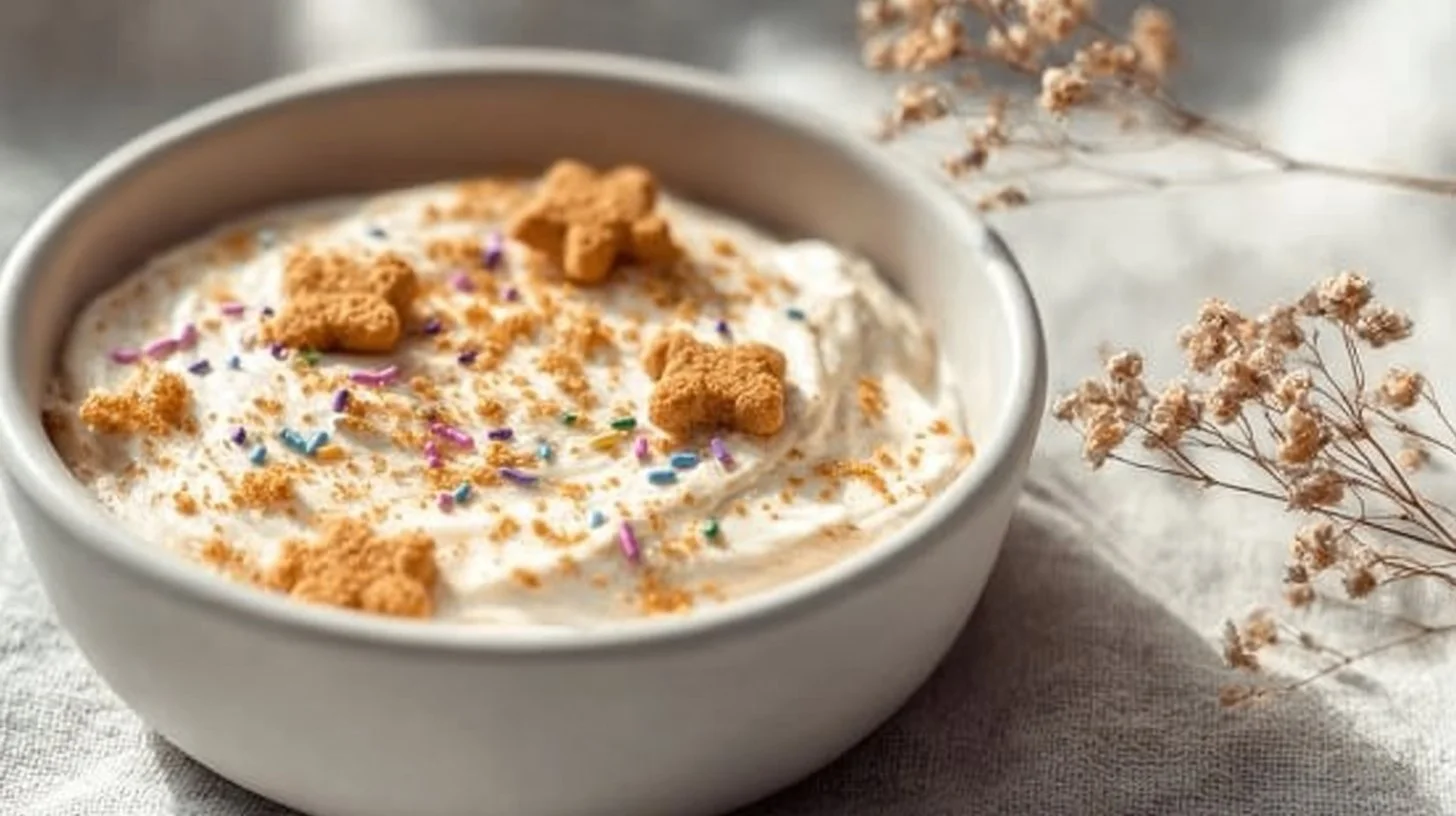 Creamy high-protein sweet dip served in a bowl with fruits