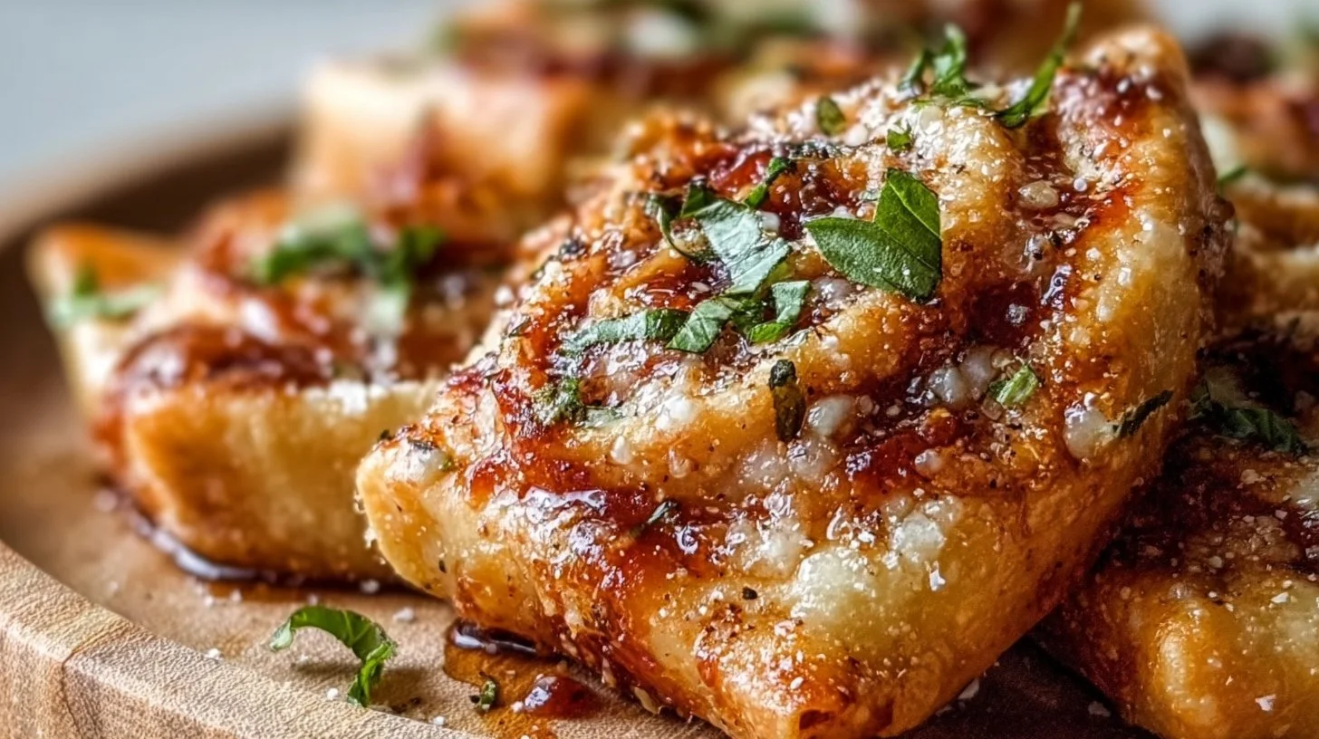 Crispy homemade pizza rolls on a plate, ready to serve.
