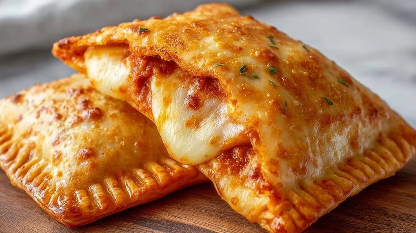 Delicious crispy pizza pockets filled with cheese and pepperoni.