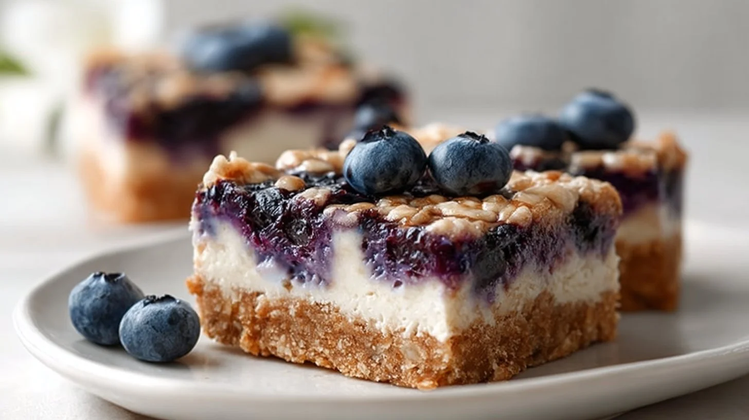 Healthy blueberry yogurt bars stacked on a plate for a nutritious snack