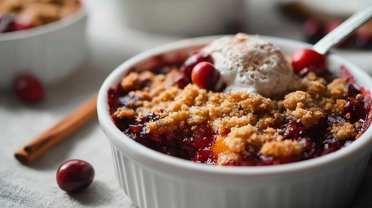 Delicious Cranberry Orange Cobbler served in a cozy setting