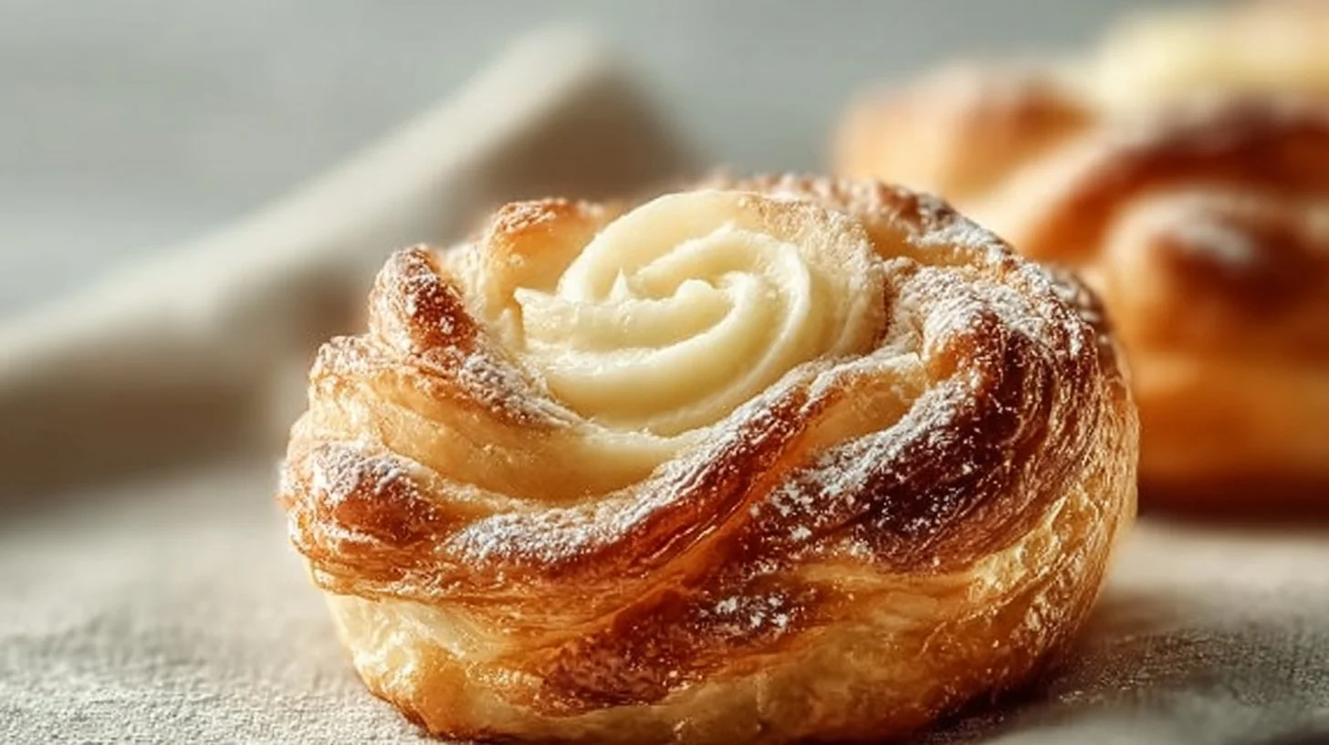 Flaky cinnamon cream cheese pastries served on a cozy winter evening