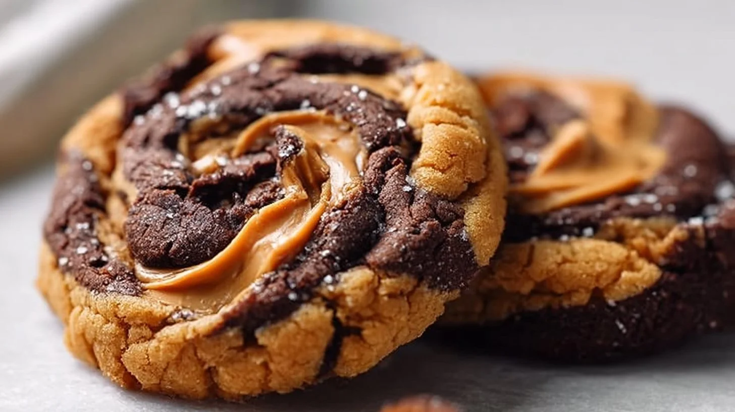 Fudgy peanut butter chocolate chip cookies fresh out of the oven
