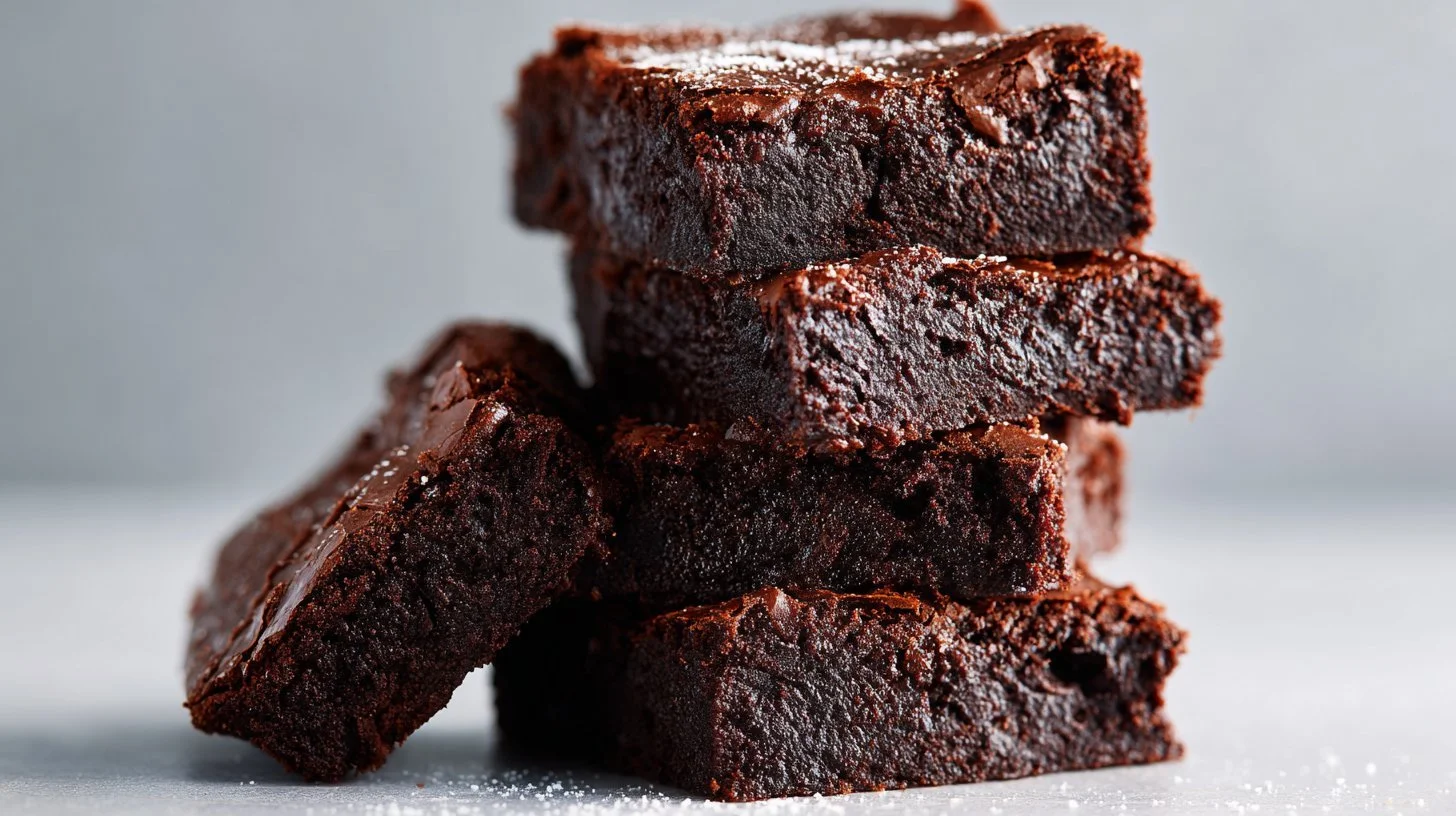 Delicious fudgy protein brownies topped with chocolate drizzle and nuts.