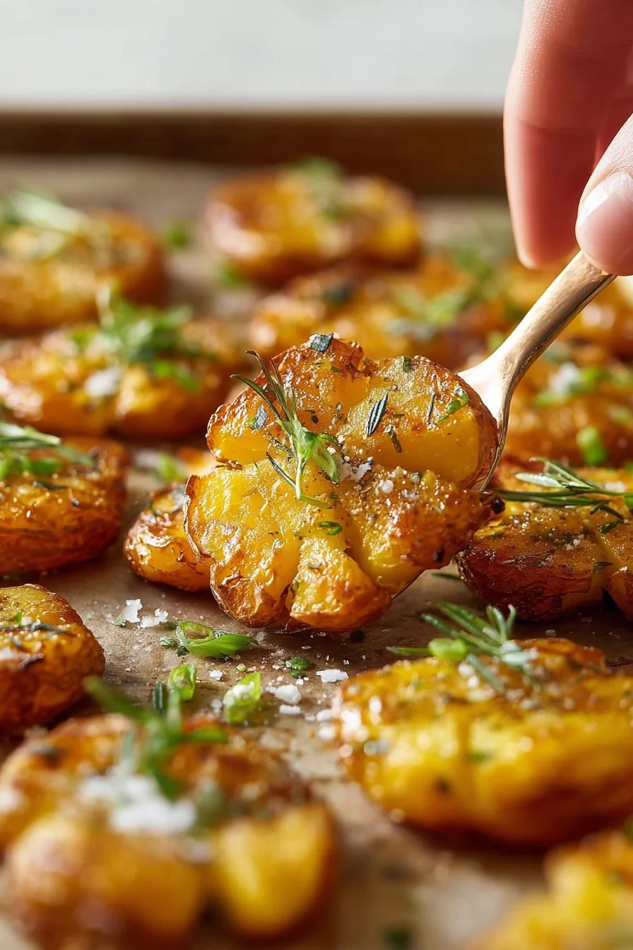 Smashed Potatoes with Garlic and Herbs