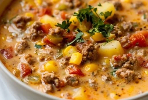Bowl of hearty homemade soup, the perfect cold weather comfort meal.