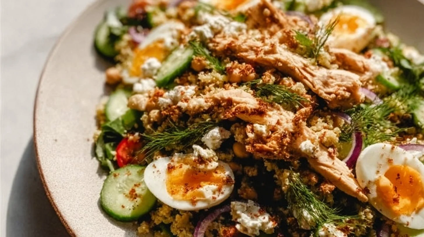 High Protein Jennifer Aniston Salad with vibrant vegetables and quinoa