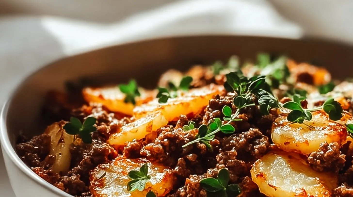 Delicious Hobo Casserole made with ground beef and fresh vegetables