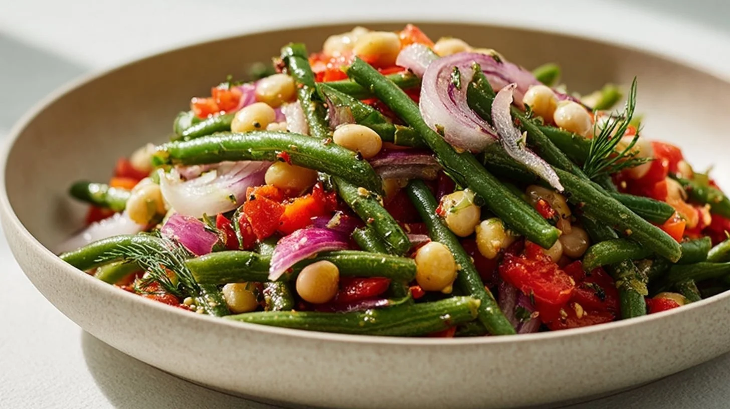 Mediterranean Dense Bean Salad with fresh vegetables and herbs