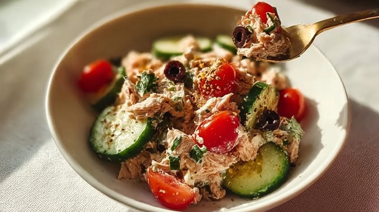 Healthy Mediterranean Tuna Salad with fresh ingredients and vibrant colors