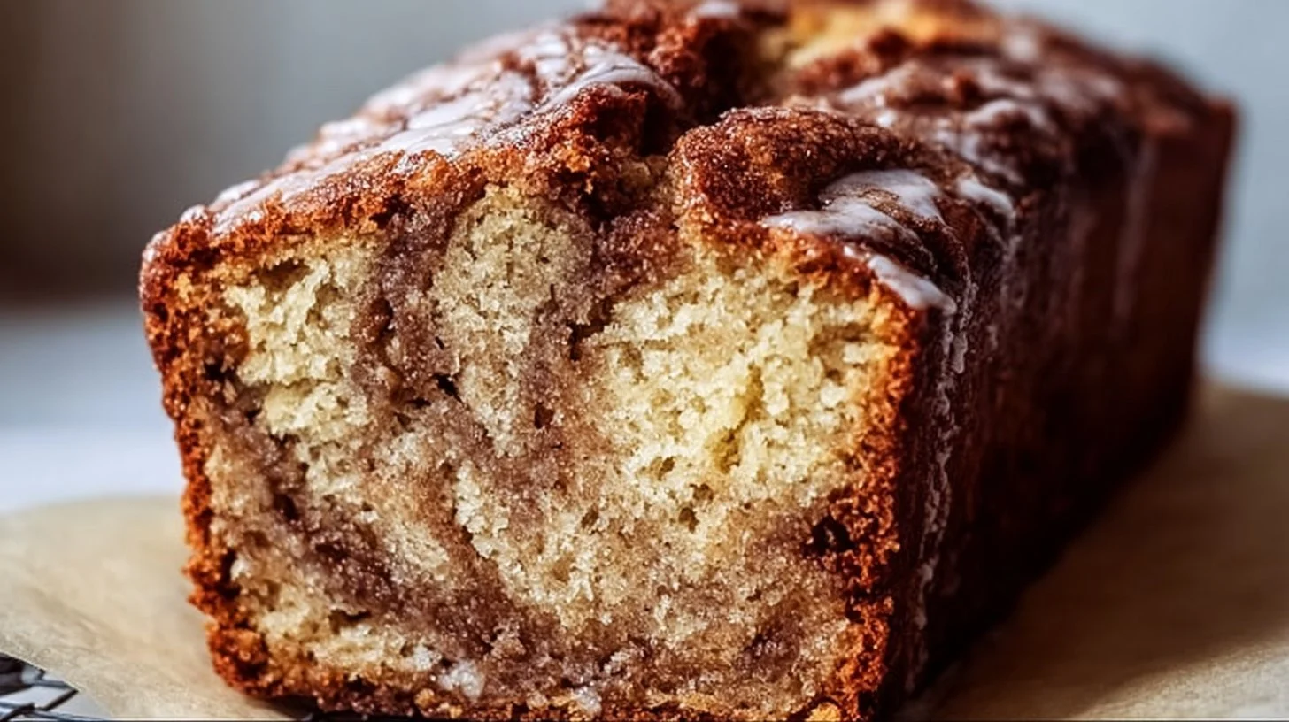 Moist banana bread with cinnamon served on a plate, perfect for breakfast.