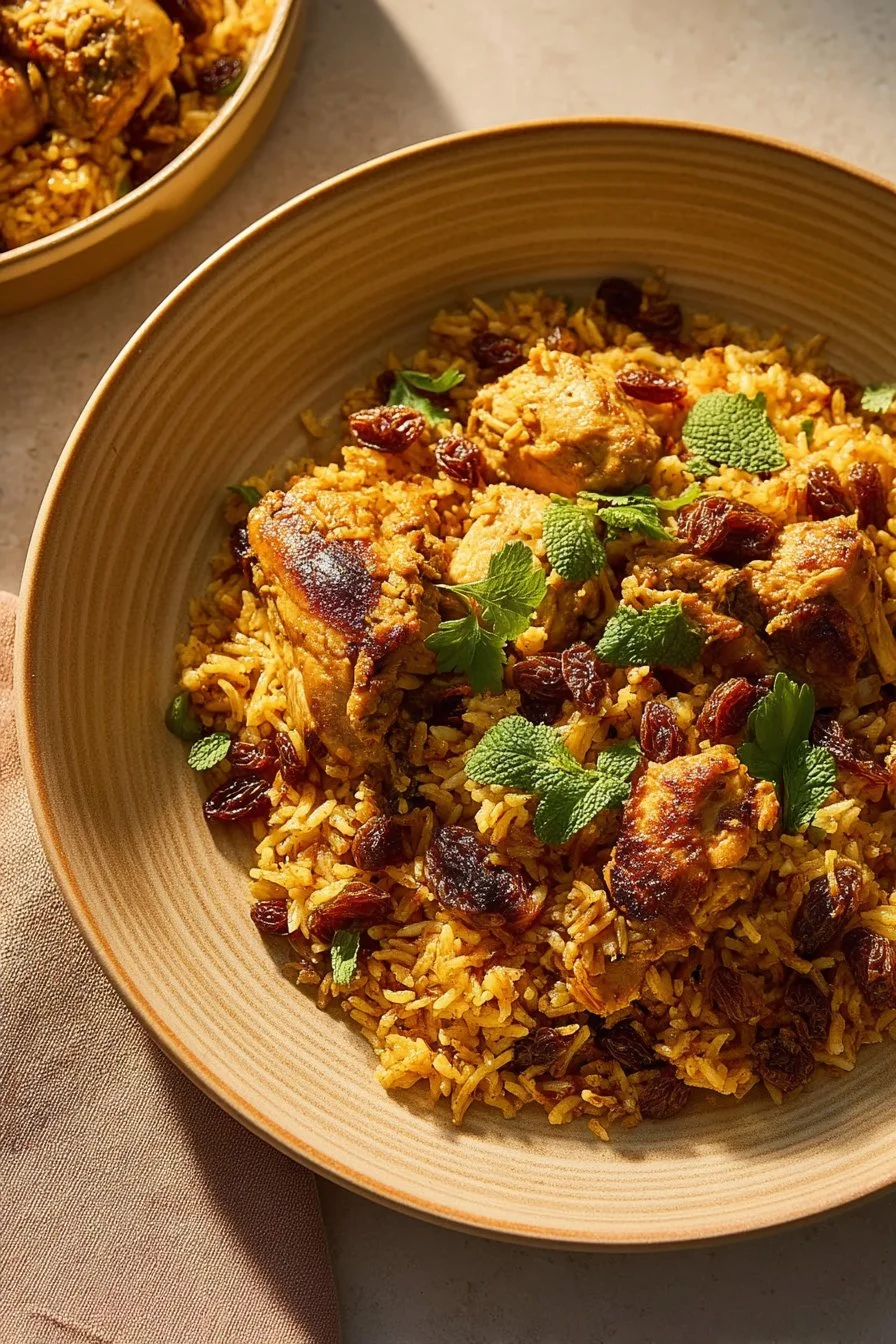 Moroccan Chicken and Rice with Warm Spices and Raisins
