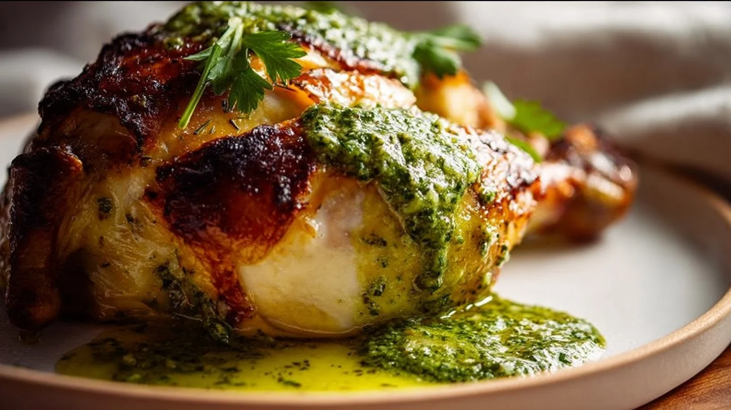Peruvian style roast chicken with Aji Verde sauce