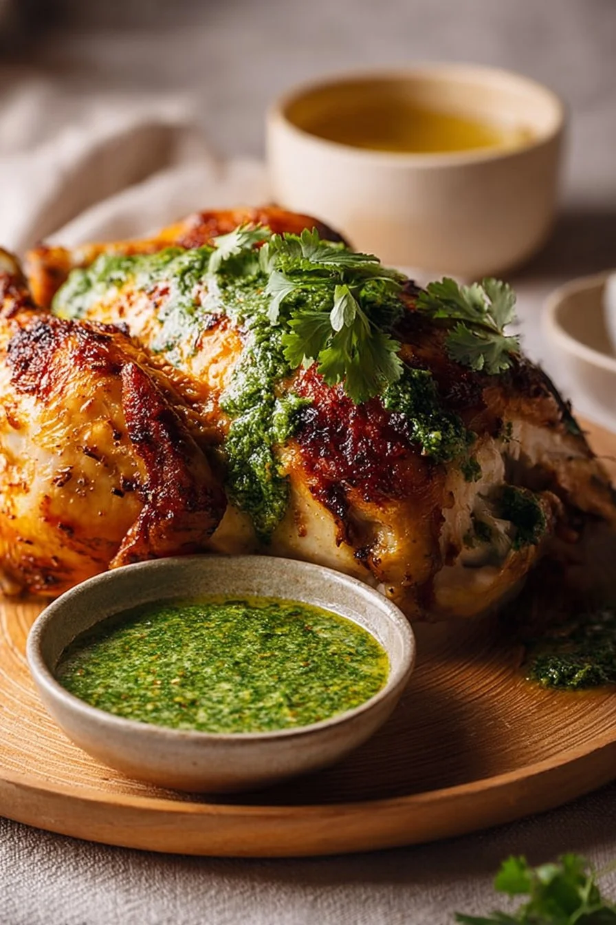 Peruvian Style Roast Chicken with Aji Verde Sauce