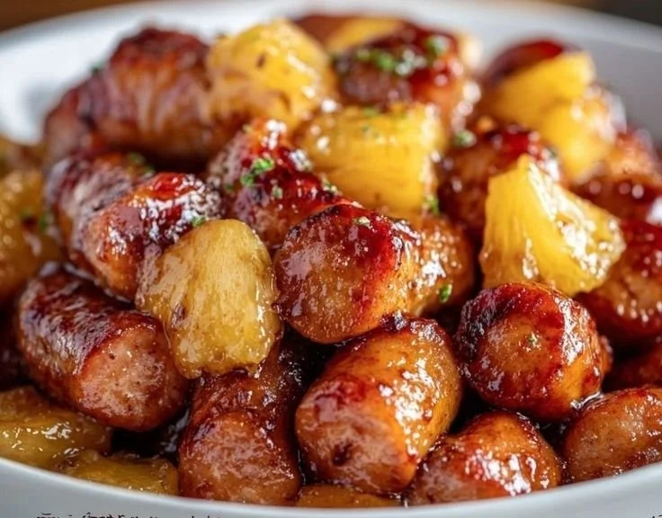 Pineapple Brown Sugar Mississippi Little Smokies Bites appetizer dish