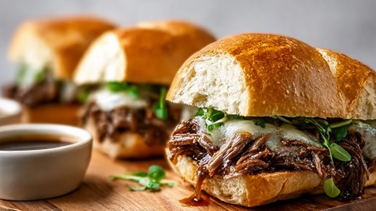 Savory slow-cooked beef sandwiches served on a platter for a party meal