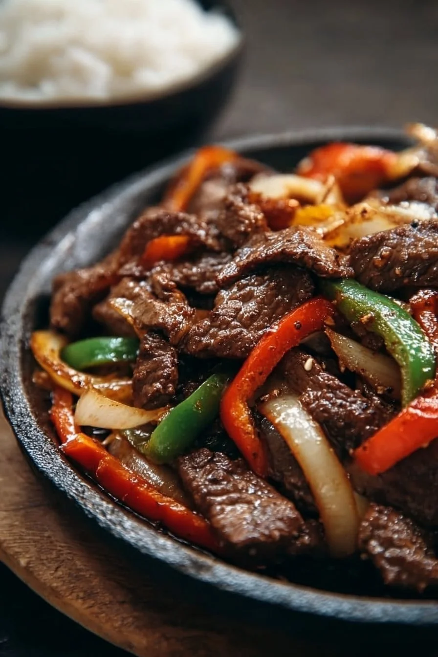 Sizzling Chinese Pepper Steak with Onions