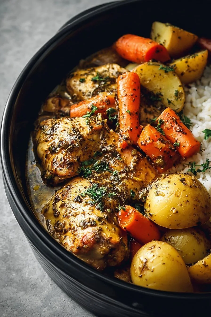 Slow-Cooked Garlic Butter Chicken with Potatoes and Carrots