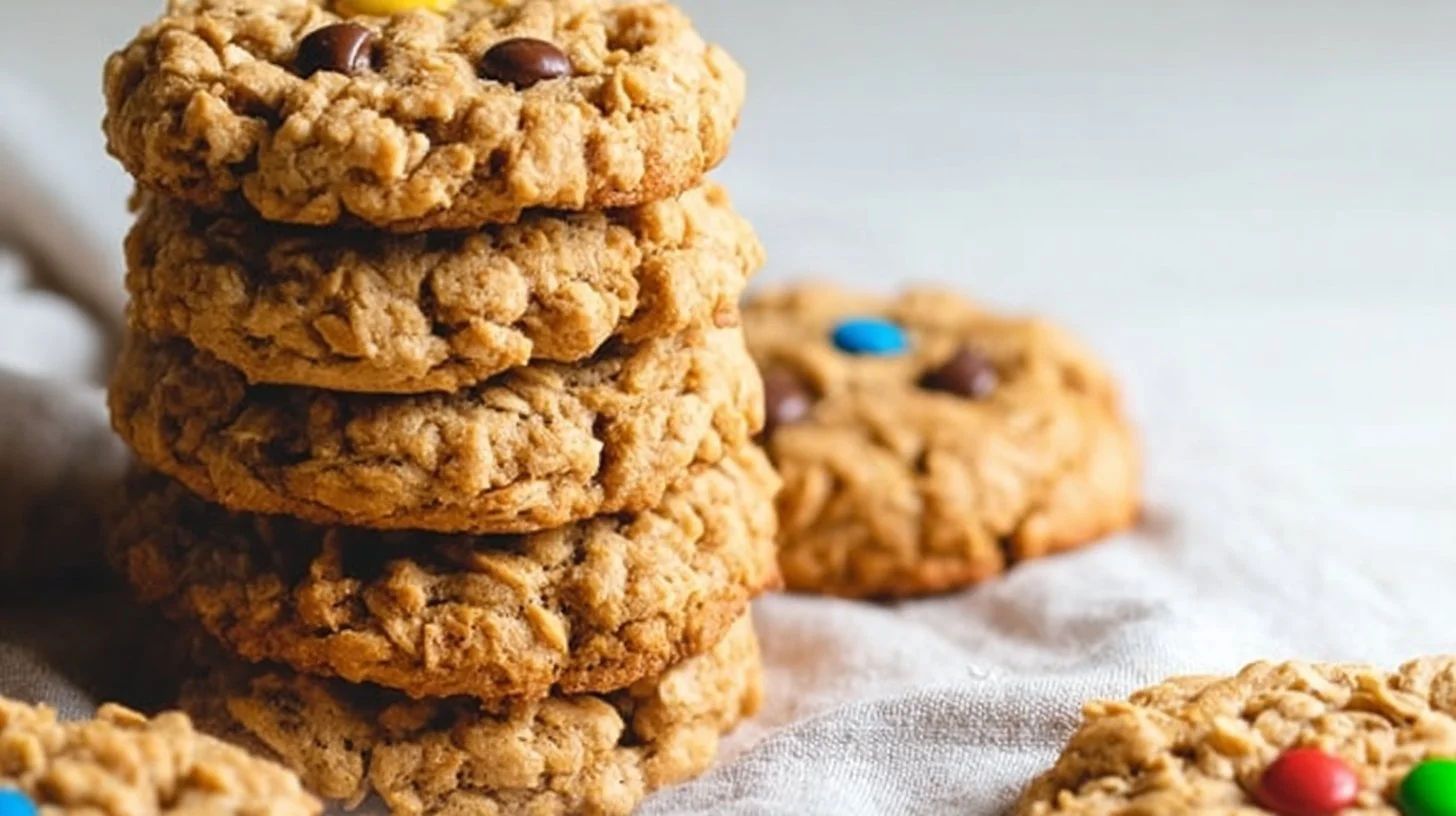Soft peanut butter oatmeal cookies on a plate, a healthy dessert option.