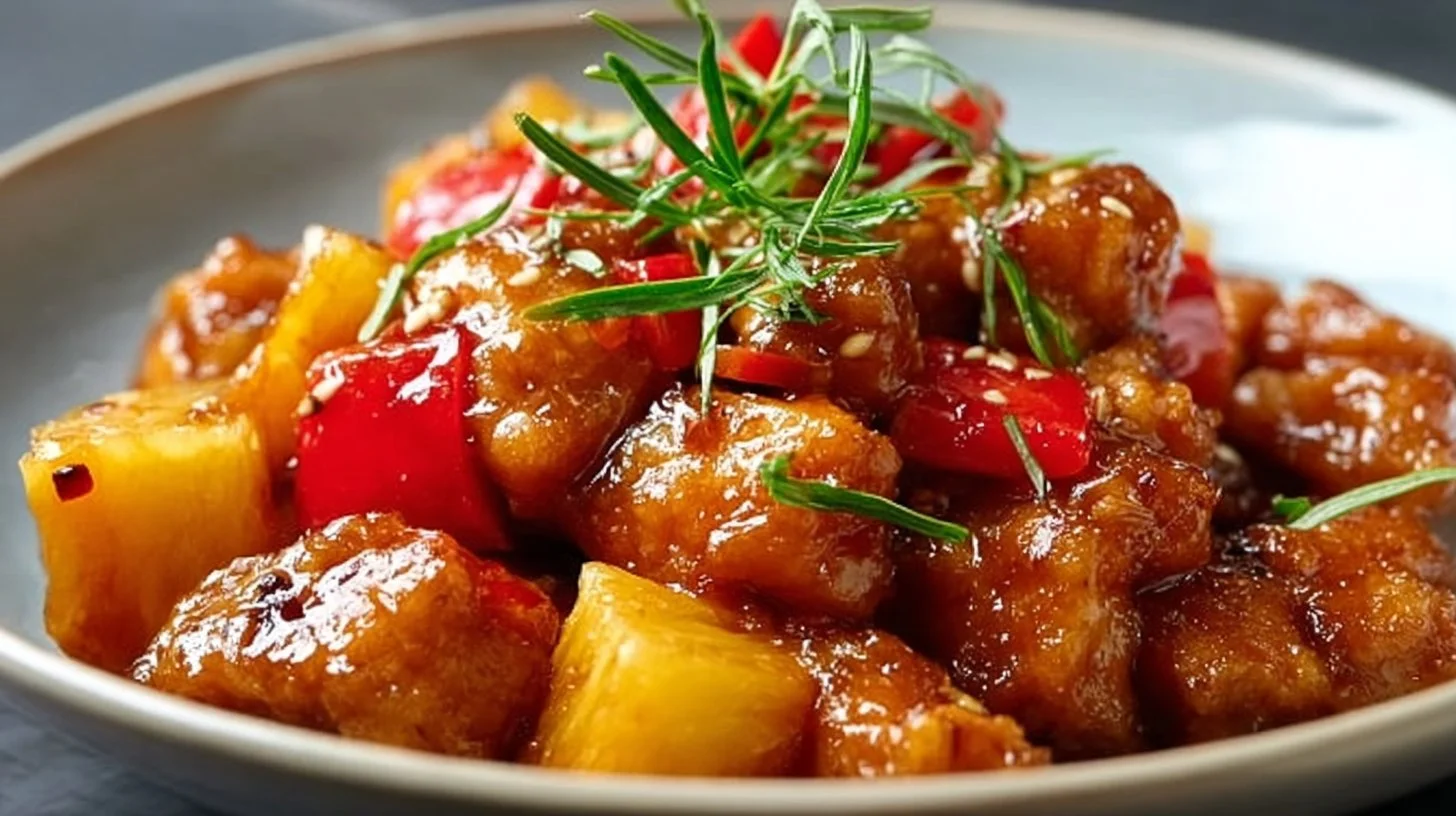 Delicious Sweet and Savory Pineapple Chicken served on a plate for dinner