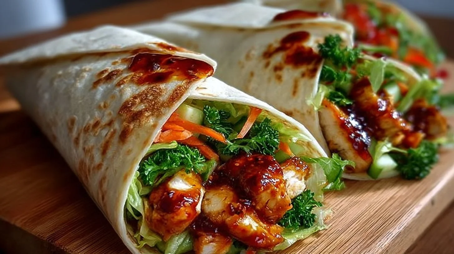 Sweet chili chicken wraps with fresh ingredients and vibrant flavors
