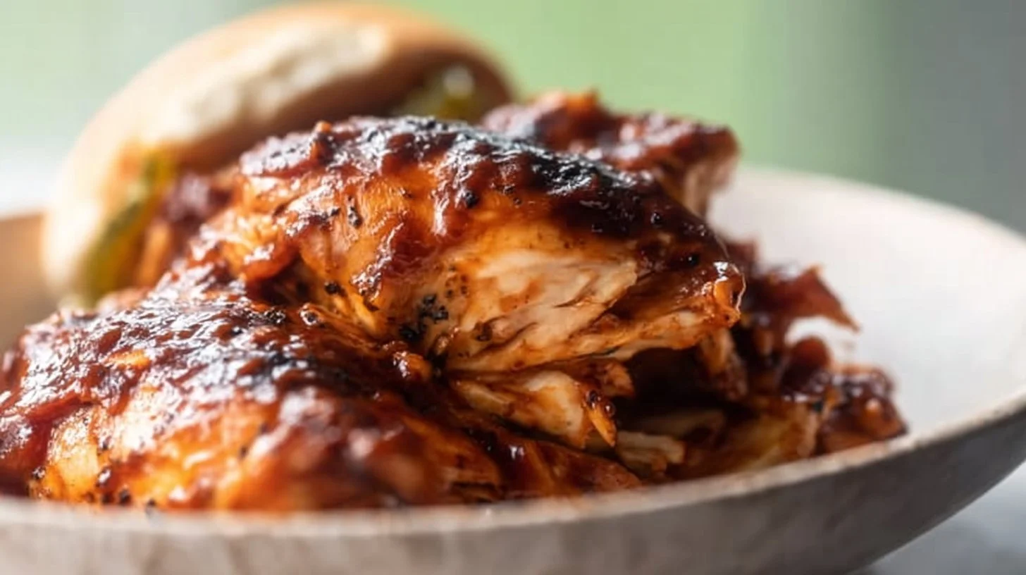 Tender slow cooker BBQ chicken ready for a tailgate party
