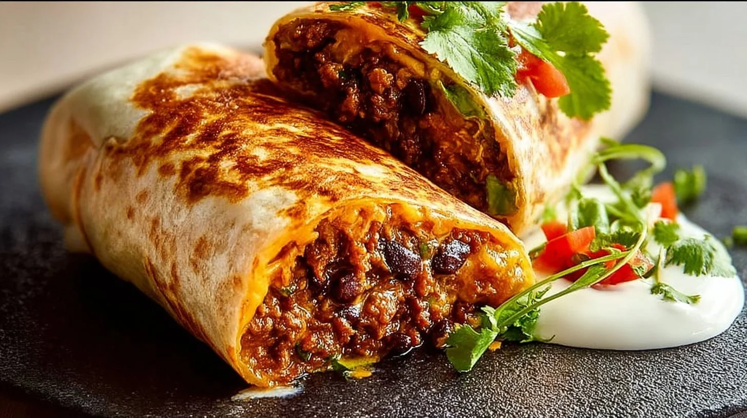 Delicious stuffed beef burrito bursting with flavors and ingredients