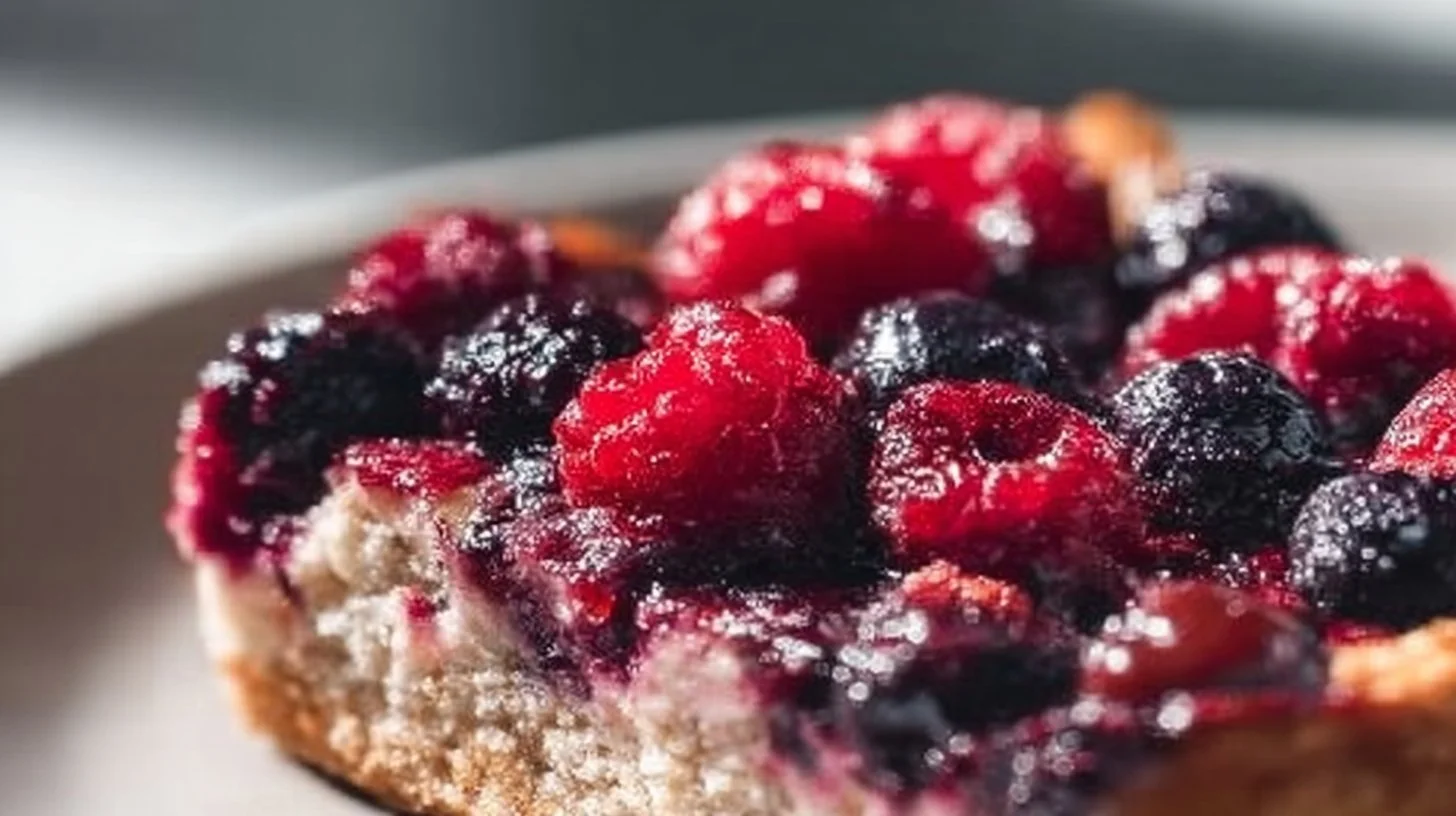 Baked triple berry protein bars with fresh berries on top