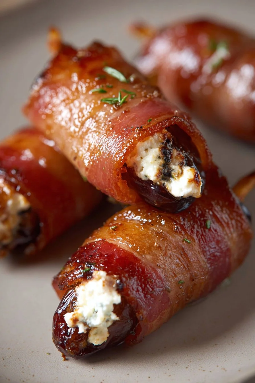 Turkey Bacon Wrapped Dates Stuffed with Cream Cheese