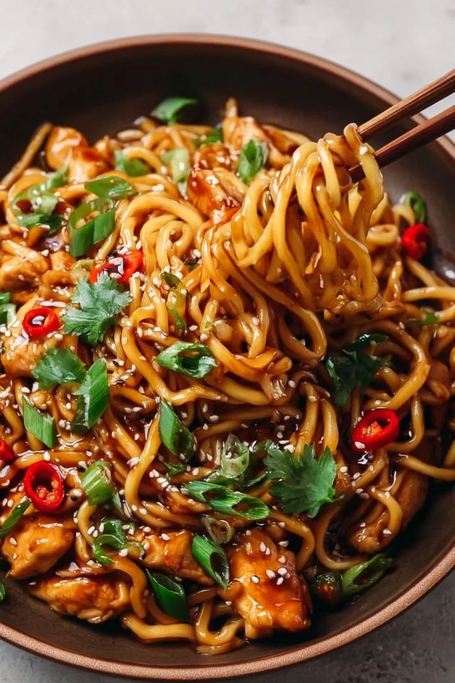 Unforgettable Sticky Garlic Chicken Noodles That Everyone Loves