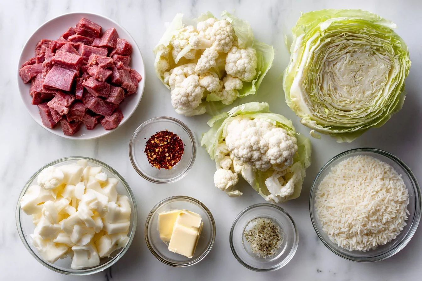Cabbage and Corned Beef with Cauliflower