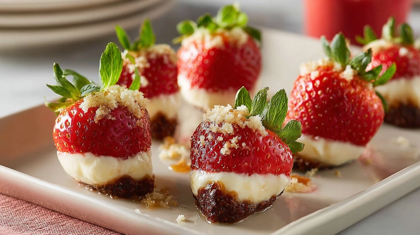 Delicious cheesecake-stuffed strawberries on a plate