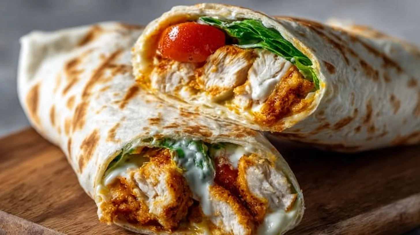 Cheesy air fryer chicken wraps served on a plate, delicious protein-packed snack