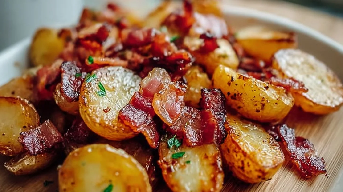 Crispy bacon honey roasted potatoes served as a BBQ side dish