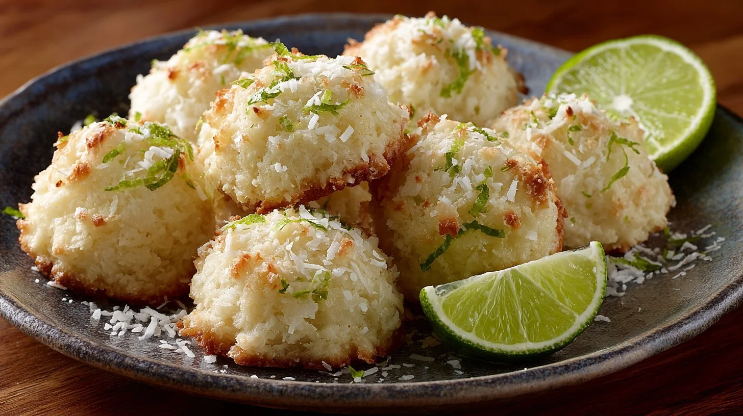 Crispy lime coconut cookies on a plate, perfect spring dessert recipe