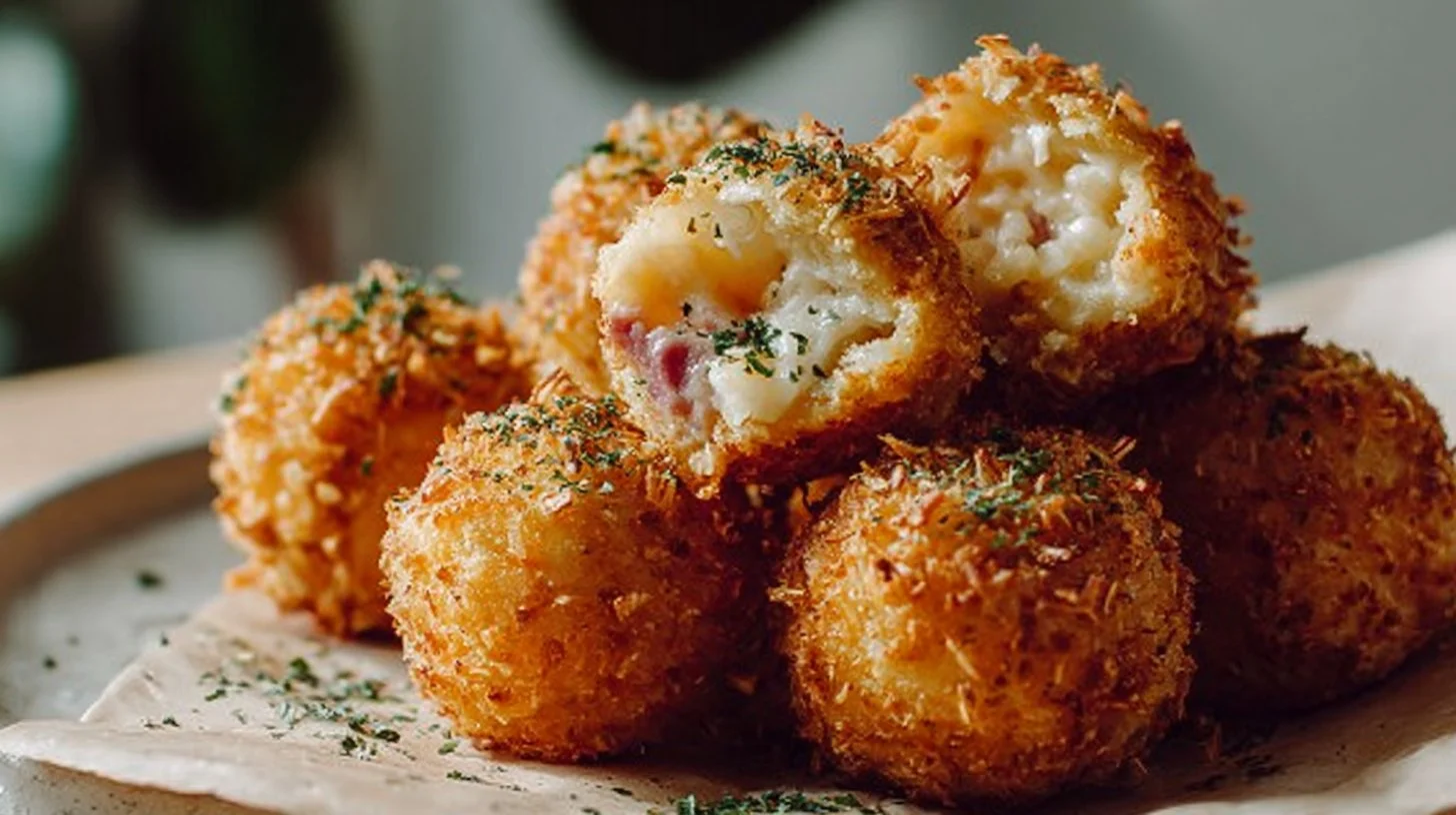 Crispy Reuben Balls served on a platter with dipping sauce.