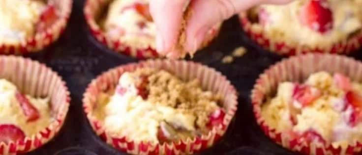 Deliciously Soft Strawberry Rhubarb Yogurt Muffins