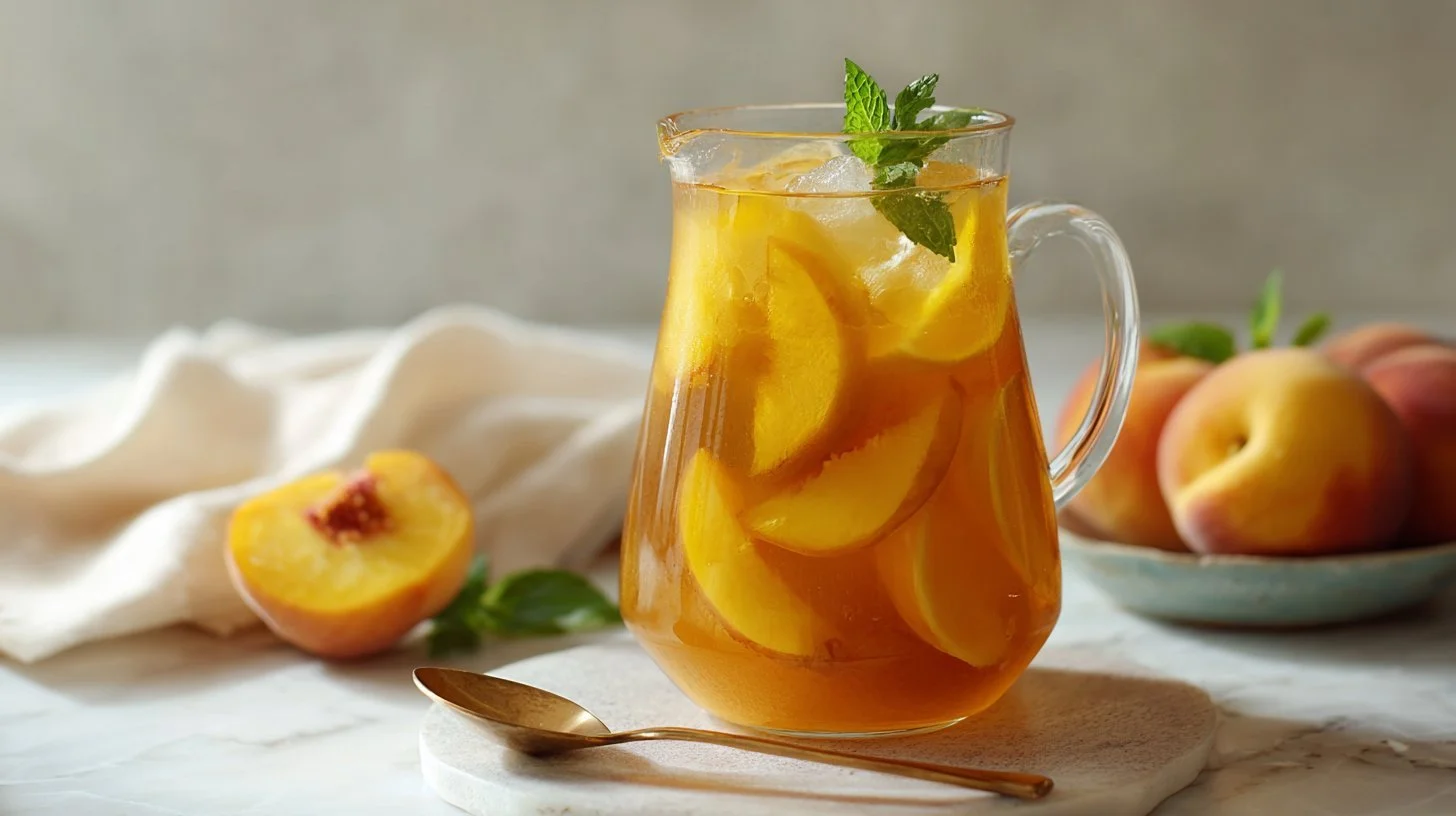 Easy Paradise Peach Cocktail with tropical peach and citrus flavors served in a glass
