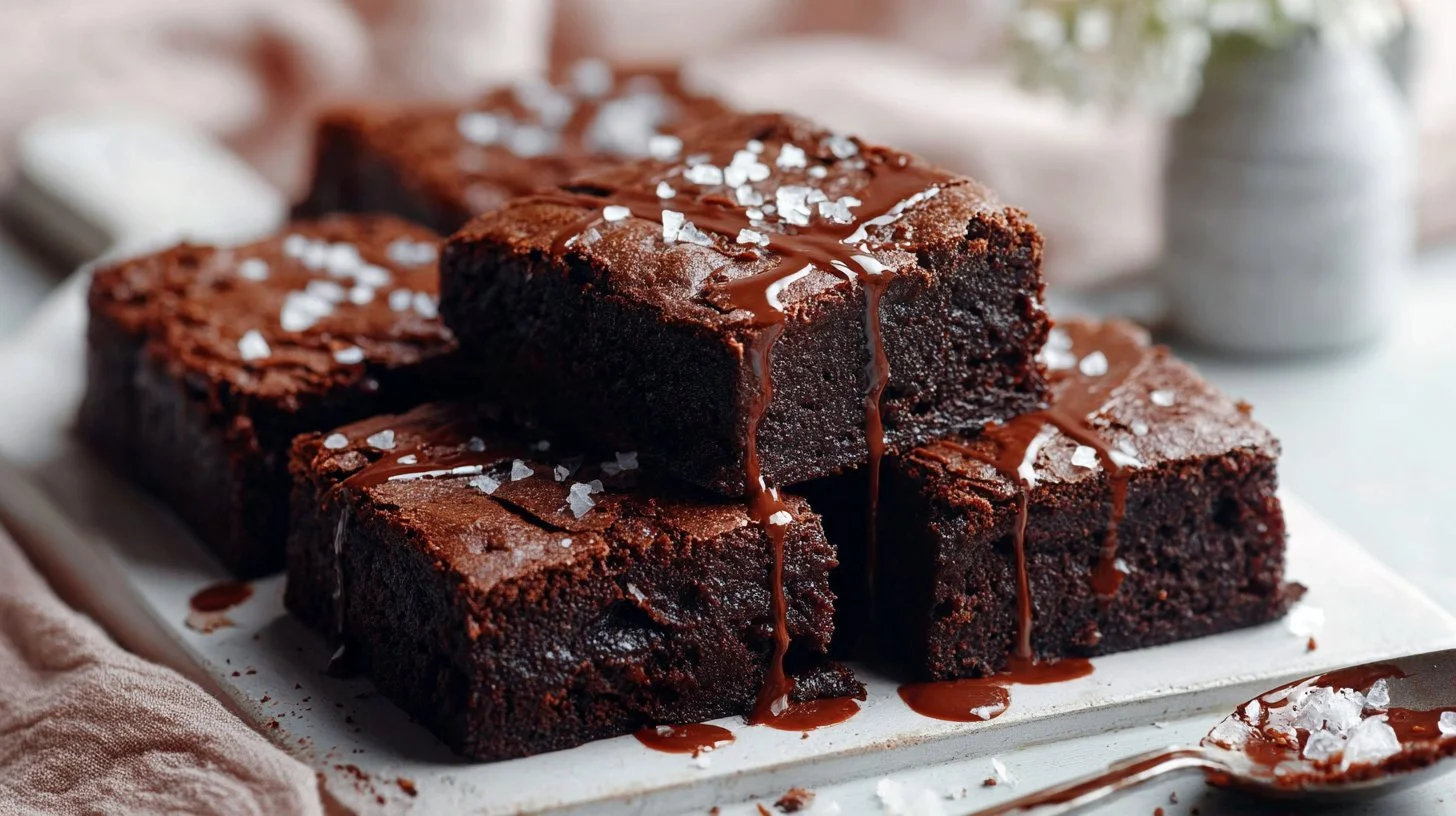Delicious fudgy protein brownies topped with chocolate drizzle, perfect healthy dessert.