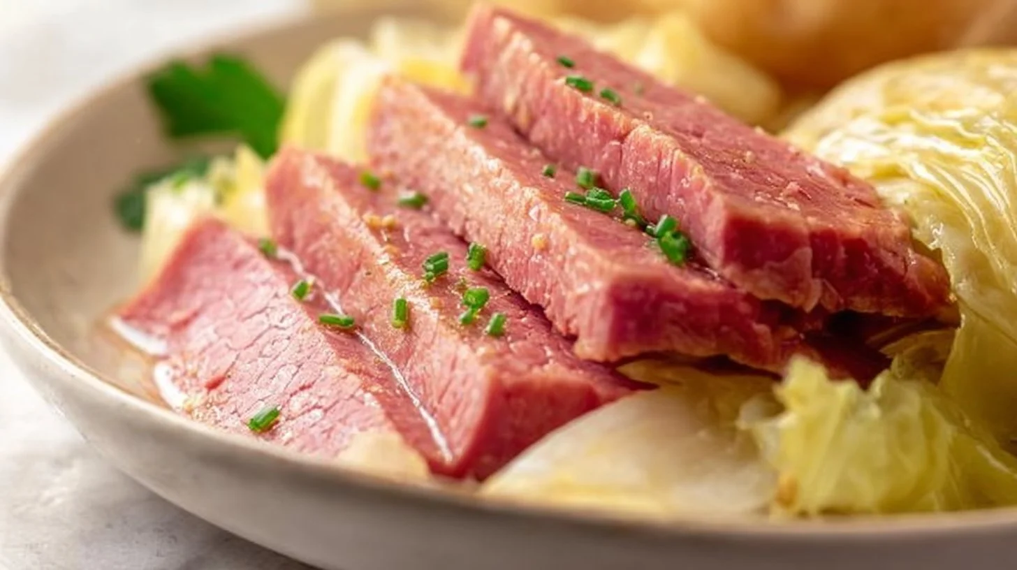 Gluten-free corned beef and cabbage dinner served on a plate