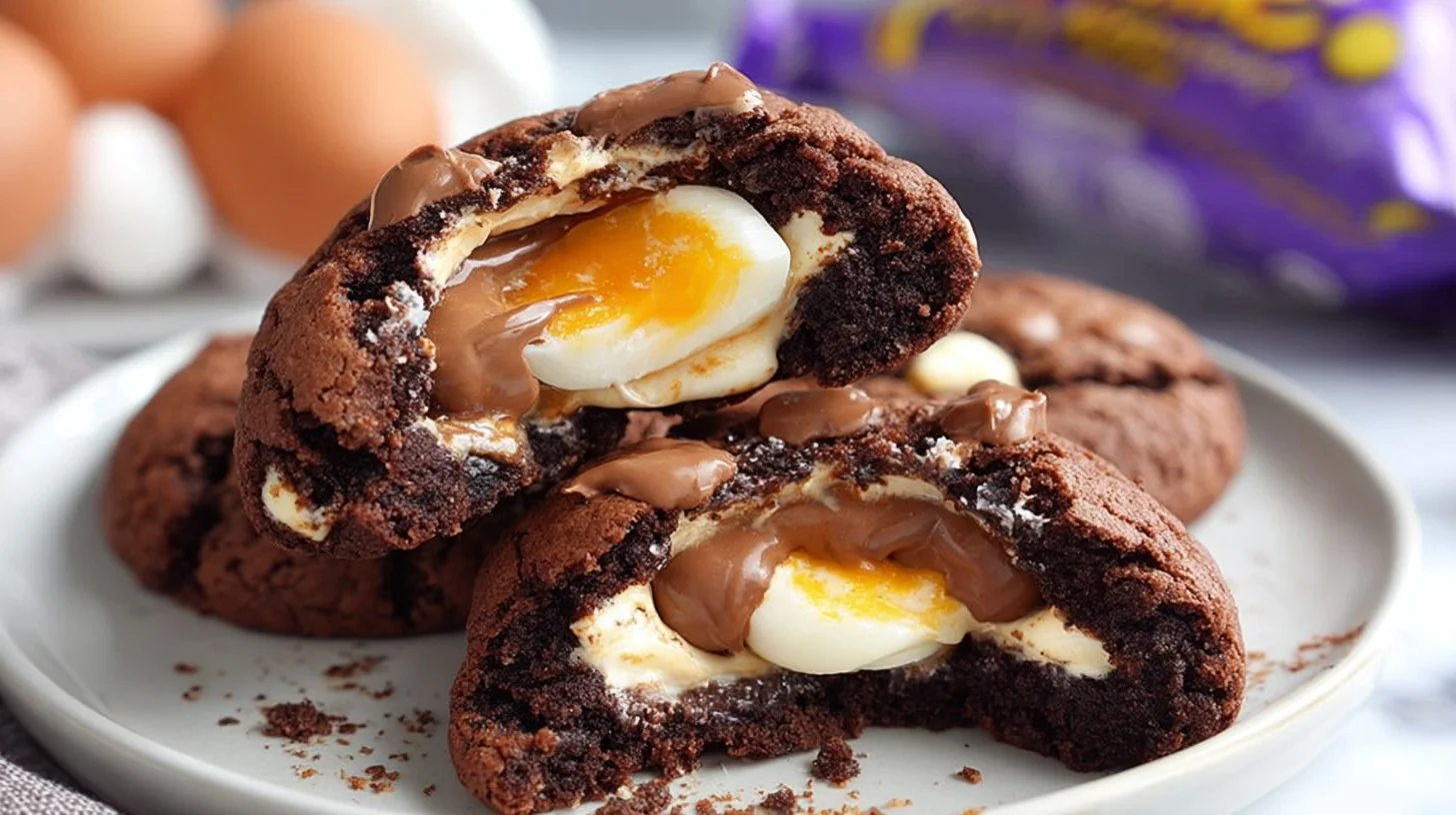 Irresistible Creme Egg stuffed cookies fresh out of the oven