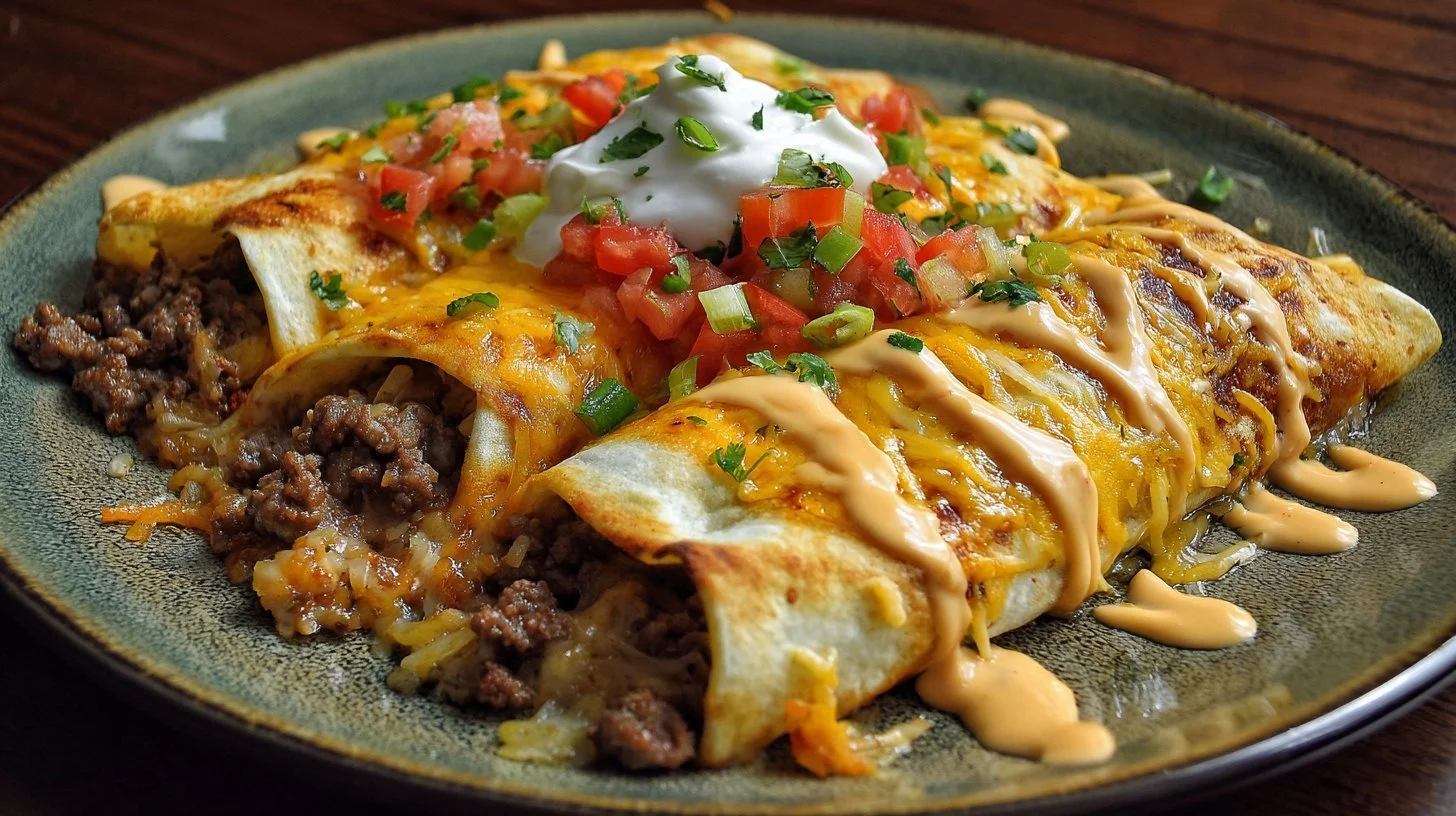 Delicious Loaded Beefy Melt Burrito with rice and cheese ready to eat