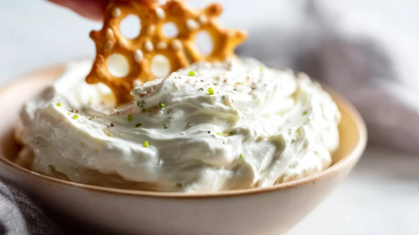 Delicious Olive Cream Cheese Dip served with crackers and vegetables.
