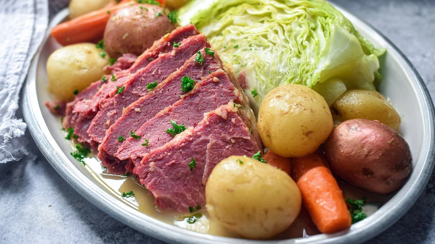 One Pot Corned Beef with cabbage and potatoes served in a comforting family meal