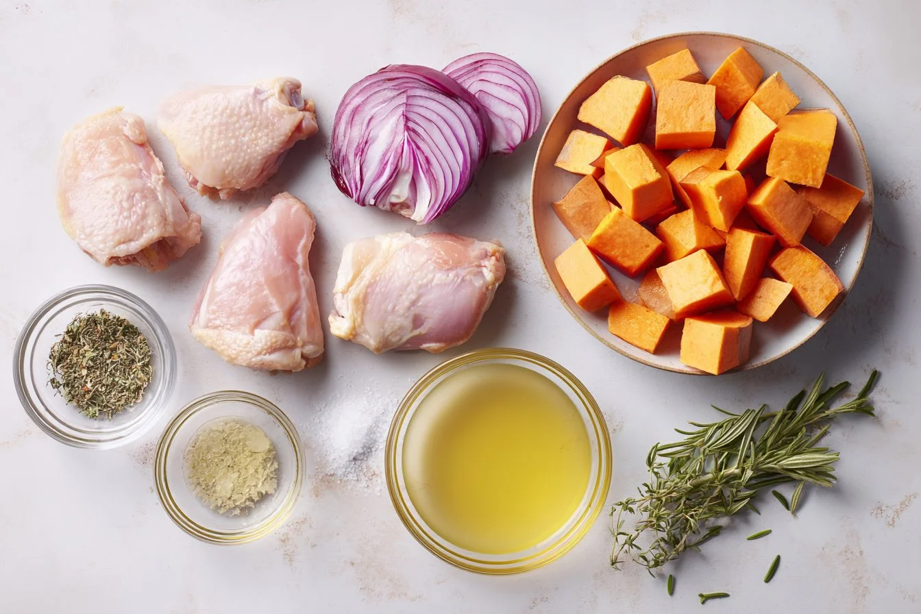 Roasted Sweet Potatoes and Chicken Traybake